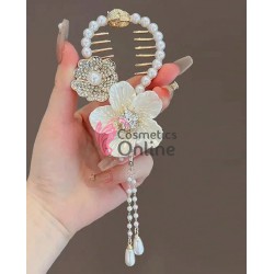 Accesoriu tip banana pentru prins parul din metal PZS050BB - Auriu cu cristale si perle